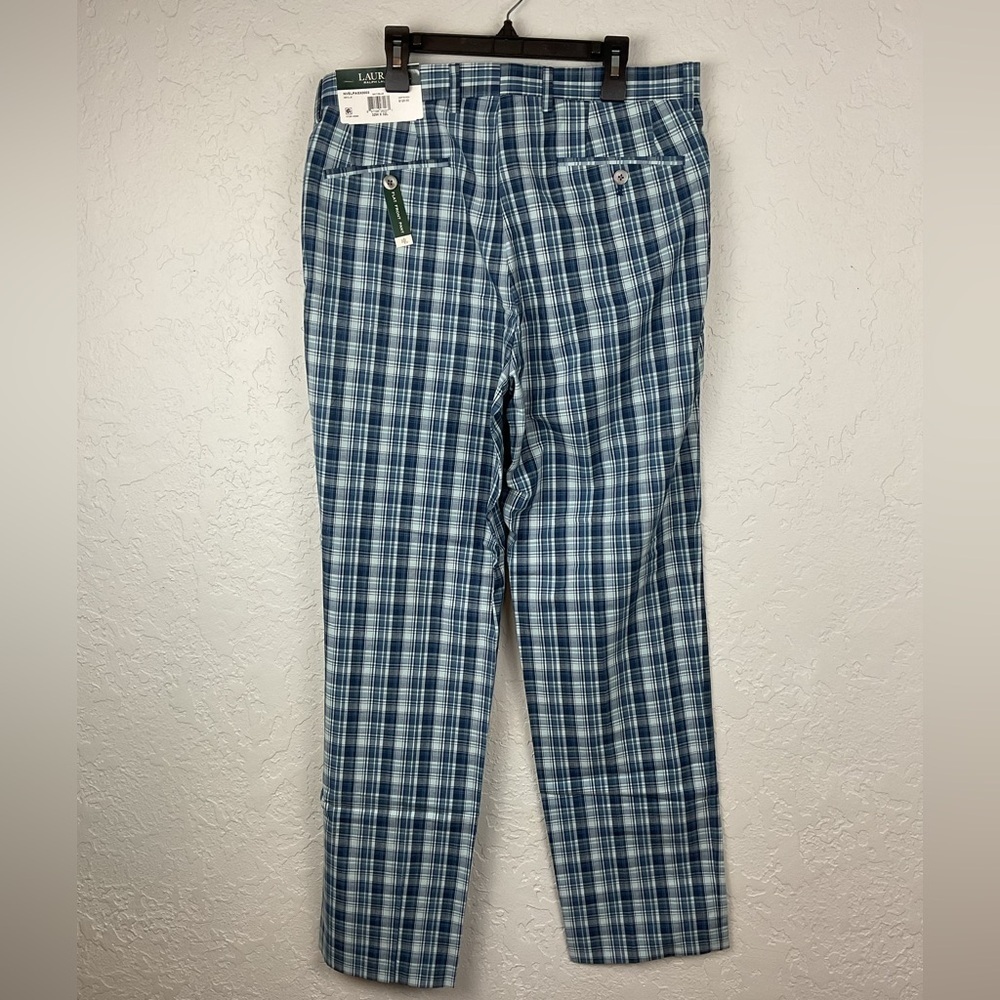 NWT Lauren Ralph Lauren Blue Plaid Flat Front Pant Size 32w x 32l